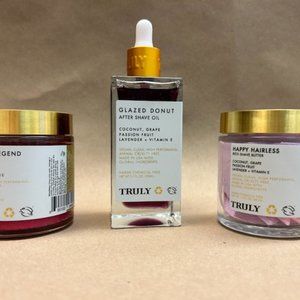 Truly Smooth Legend Pre-Shave Scrub, Glazed Donut After Shave Oil, and Shave But